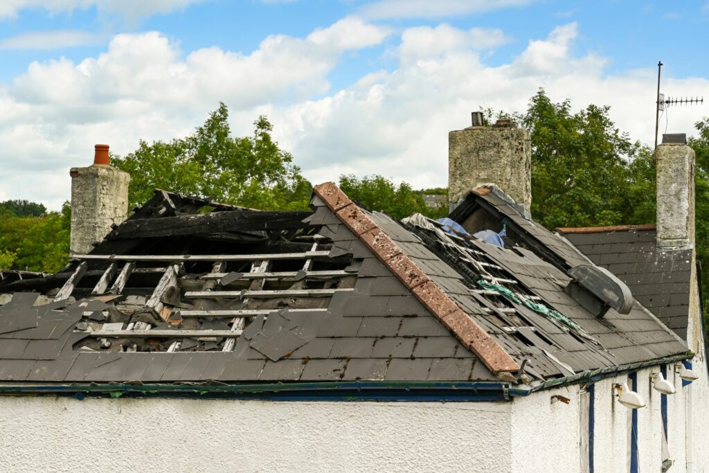Asbestos in the roof of a fire damaged property